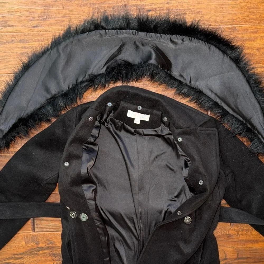 Ivy City Co Kids Mini Sloane Black Trench Peacoat with Belt, size 9/10